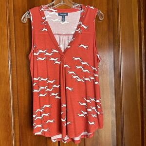 ModCloth Coral Red Tank Top with White Dog Print
